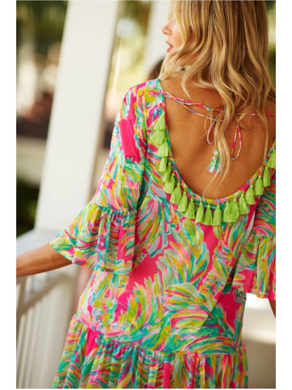 Lilly Pulitzer Alfresco Coverup Shady Lady Print Tassel Trim Size Small